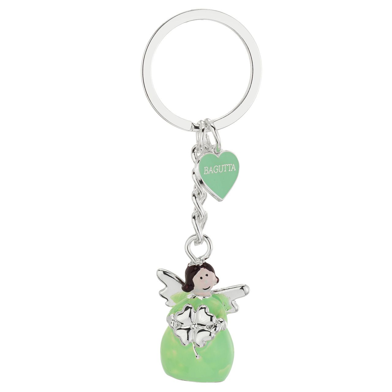 PORTACHIAVI ANGELO METALLO SILVER PLATED VERDE CON QUADRIFOGLIO